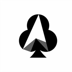 Clover logo design, poker card symbol with letter B and pyramid and arrow in negative space.