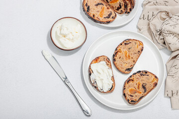 Sweet bread with raisins, dried apricots, dates, figs. Healthy ingredient for sandwiches, breakfast