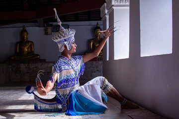 Nora performer performs temple dance moves..The Nora is a traditional dance of Southern in...