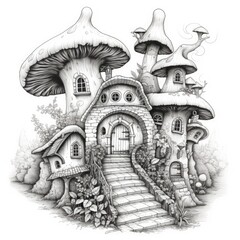 fantasy mushroom house for adults coloring page