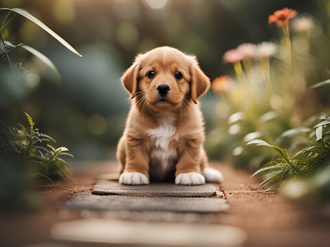Outdoor portrait of s cute puppy. 