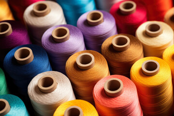 A Colorful Tapestry Unraveled: A Magnified View of Vibrant Thread Spools