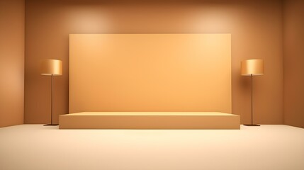 Modern Studio Background in light brown Colors. Elegant Room for Product Presentation
