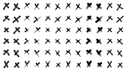 X black mark vector set collection. Cross sign icon from hand brush strokes. Hand drawn doodle scribble crossed brush strokes. Grunge set X. Set black shapes on a isolation white background.