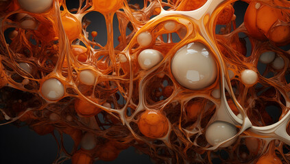 Abstract background.  Cellular. White and orange.  Organic pattern. 3d, stringy. Macro photography. Organic alien structure.