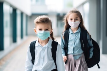 School child wearing face mask, Quarantine, pandemic concept