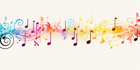 Musical notes. Colourful. Song concept. Isolated on a white background. Floating notes.