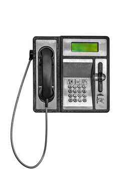 Old retro public payphone isolated