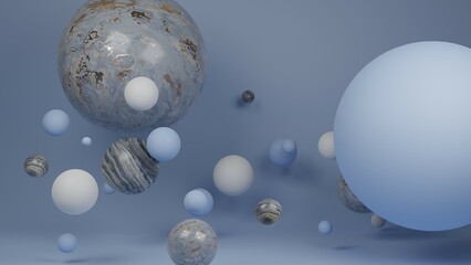Abstract Spheres: Geometric Contemporary Art - 3D render, Creative Design, Minimalist Composition, Visual Symmetry, and Innovative Structure