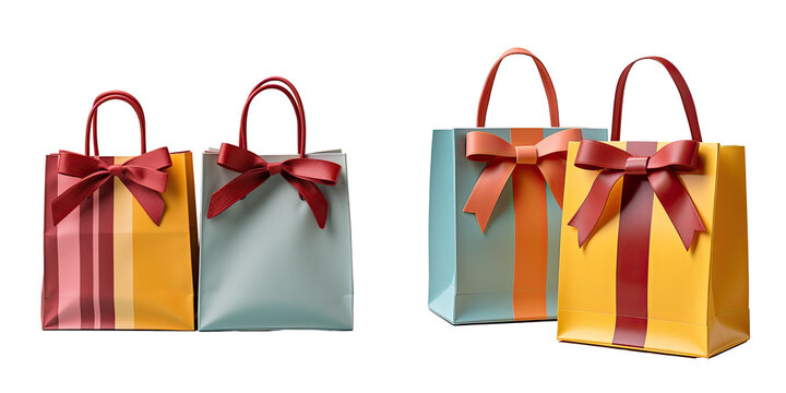 Red and yellow bags isolated on transparent background representing shopping or gifts