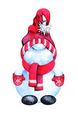 Christmas Snowman. Winter Snowman. Merry Christmas. Watercolor Illustration