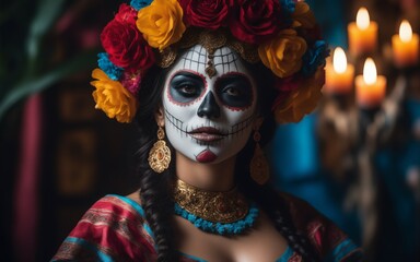 Día de los Muertos, skull and flowers, mexican death day, generative ai