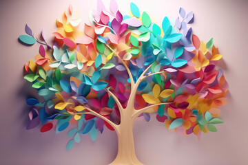 Floral tree with multicolor leaves on background