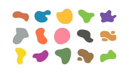 Set of colorful blob liquid elements. Fluid blob colorful elements. Liquid shapes, round abstract elements. Blotch shapes in neon colors. Simple water forms. Vector illustration