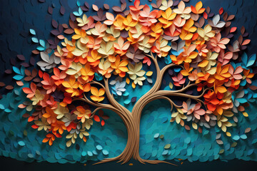 Floral tree with multicolor leaves on background