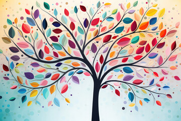 Fototapeta premium Floral tree with multicolor leaves on background