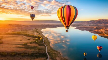 Naklejka premium hot air balloon over region country