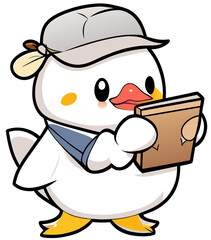 a duck wearing a hat reading a book cartoon