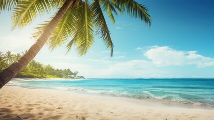 Fototapeta na wymiar Tropical sandy beach with palm created with Generative AI