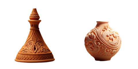 Handcrafted clay lamp for Diwali festival showcased close up on a transparent background
