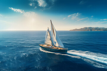 Luxury super yacht sailing in beautiful sea - obrazy, fototapety, plakaty