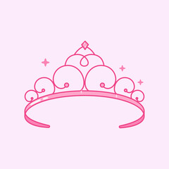 Pink princess cute diadem. Y2k child girl fashion element. Glamour doll accesory with gems and rhinestones. Outline vector icon © Olga
