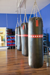 row of punching bags