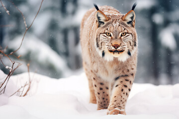 Obraz premium Lynx in the forest. Portrait of an animal in its environment