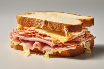 Grilled sandwich. Ham, cheese, and bread, close-up. Fast, tasty meal concept.