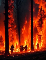 firefighter fighting fire in the middle of forest