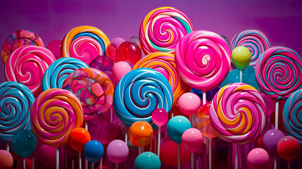 Fototapeta na wymiar lollipops and different colored round candy. Colorful sweets.