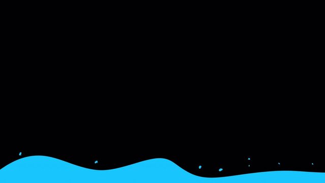 Cartoon transition with blue water on a black screen. Stock animation of a wave in 4K with alpha channel.