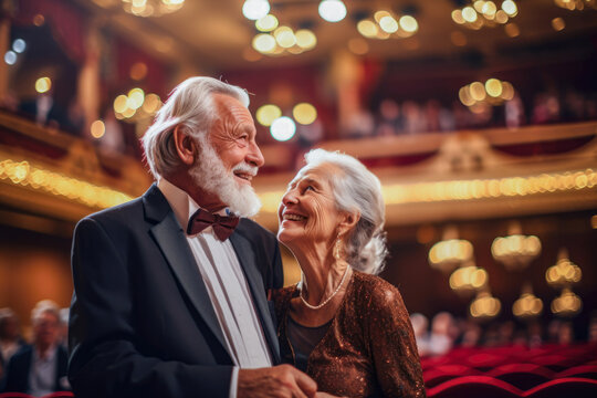 Senior couple savoring a classical music performance at a concert hall