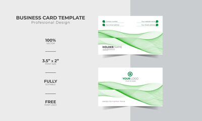 Green wavy business card design, abstract card template background