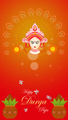 Durga Puja Illustration Vertical with Pots