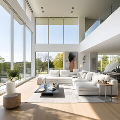 Modern living room with furniture, 3d render