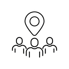 meeting location or team place thin line icon. outline trend modern crowd logotype graphic stroke design web element isolated on white. concept of real estate company symbol or public space badge