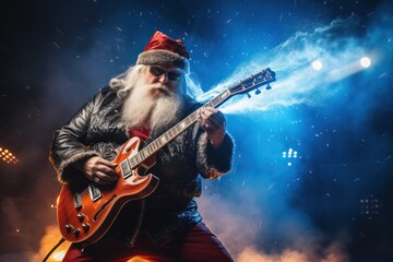 Santa Claus plays electric guitar, generative ai