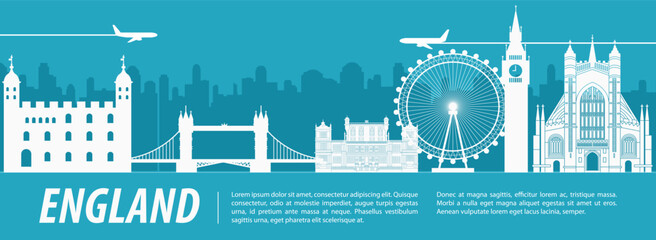 England famous landmark silhouette with blue and white color design,vector illustration