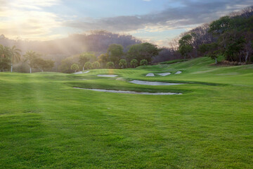 Costa Rica Golf Course with Bright Sun Beams