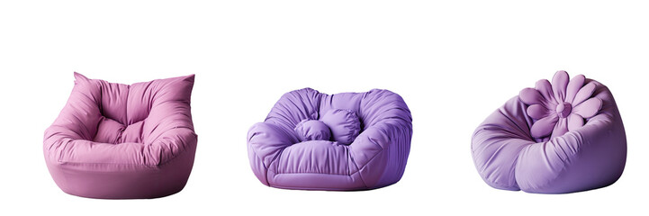 Black isolated armchair for fun and relaxation in violet color alternative to traditional bean bags transparent background