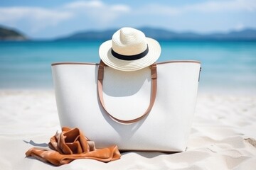 Fototapeta na wymiar White beach bag. summer vacations