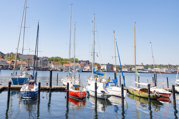 Fototapeta premium Walking in Flensburg's streets along the sea side, Germany 