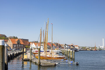Fototapeta premium Walking in Flensburg's streets along the sea side, Germany 