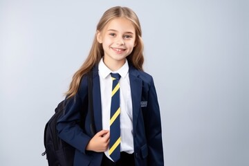 Smiling schoolgirl with bagpack - obrazy, fototapety, plakaty