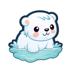 kawaii sticker, A cute Polar Bear stirring, designed with colorful contours and isolated
