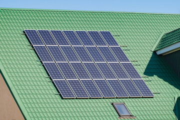 Solar panels for generating electricity on roof of house