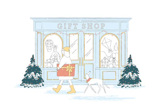 Christmas Scene Illustration of Christmas Shopping Giftshop