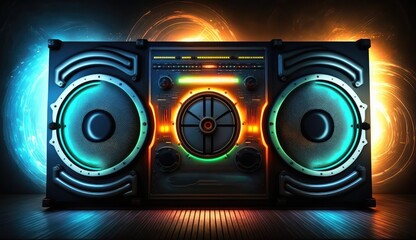 Fototapeta premium neon style audio multimedia speaker background a electronic object generative ai