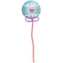 Single blue christmas balloon with purple ribbon illustration